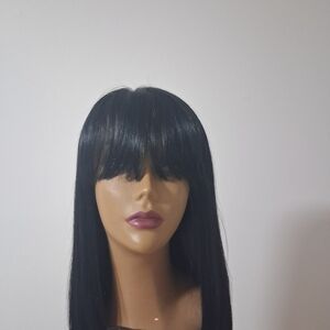 Black Straight HUMAN hair Fringe Wig - Brand Unknown
